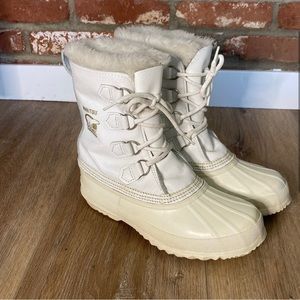 Sorel Kaufman Manitou White Leather Winter Snow Boots Size 8